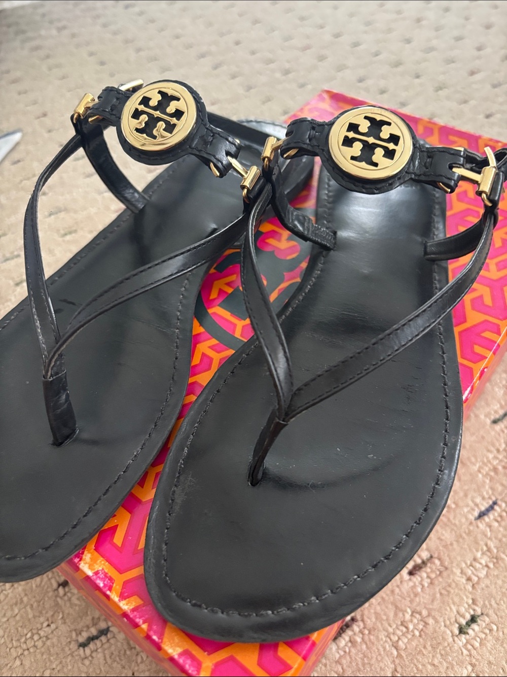 Tory Burch Ali Sandals black leather size 9 - Picture 3 of 7